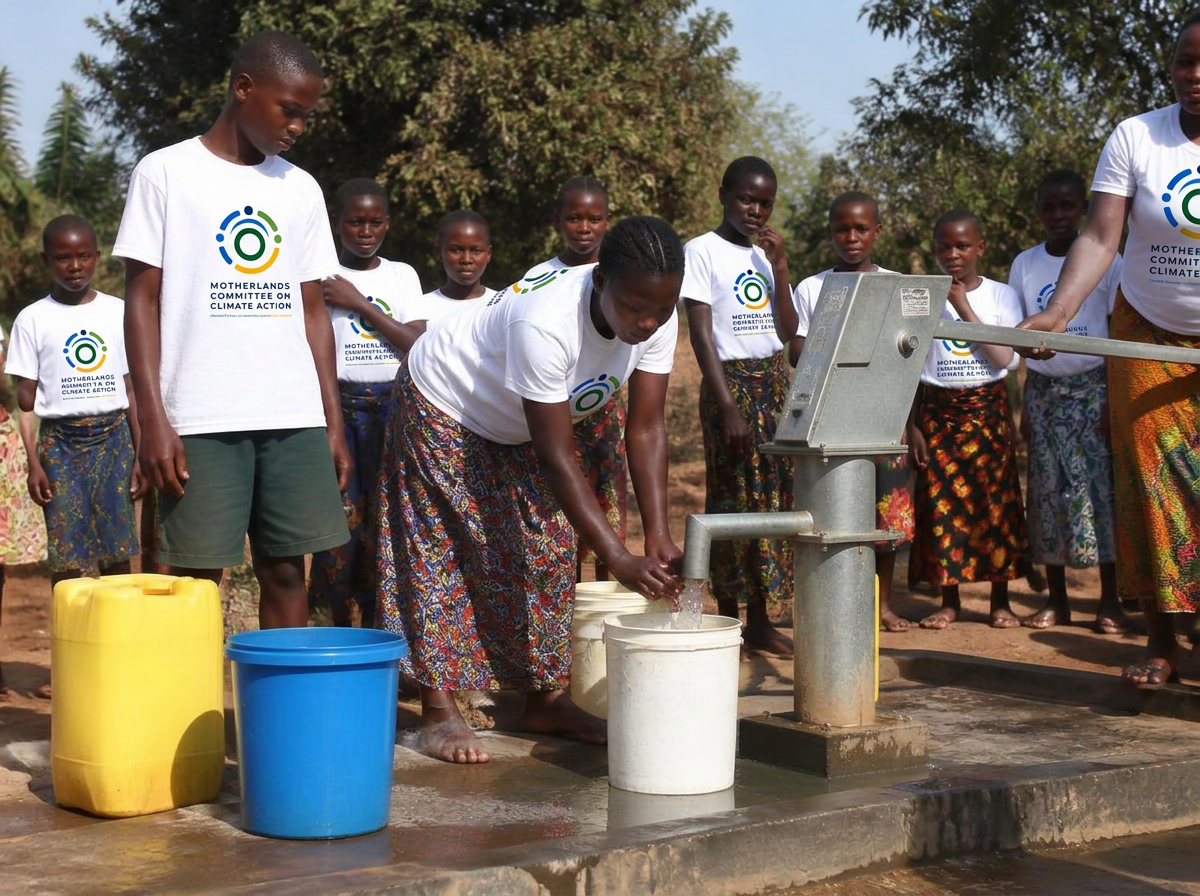 Young people collecting clean water at a community borehole